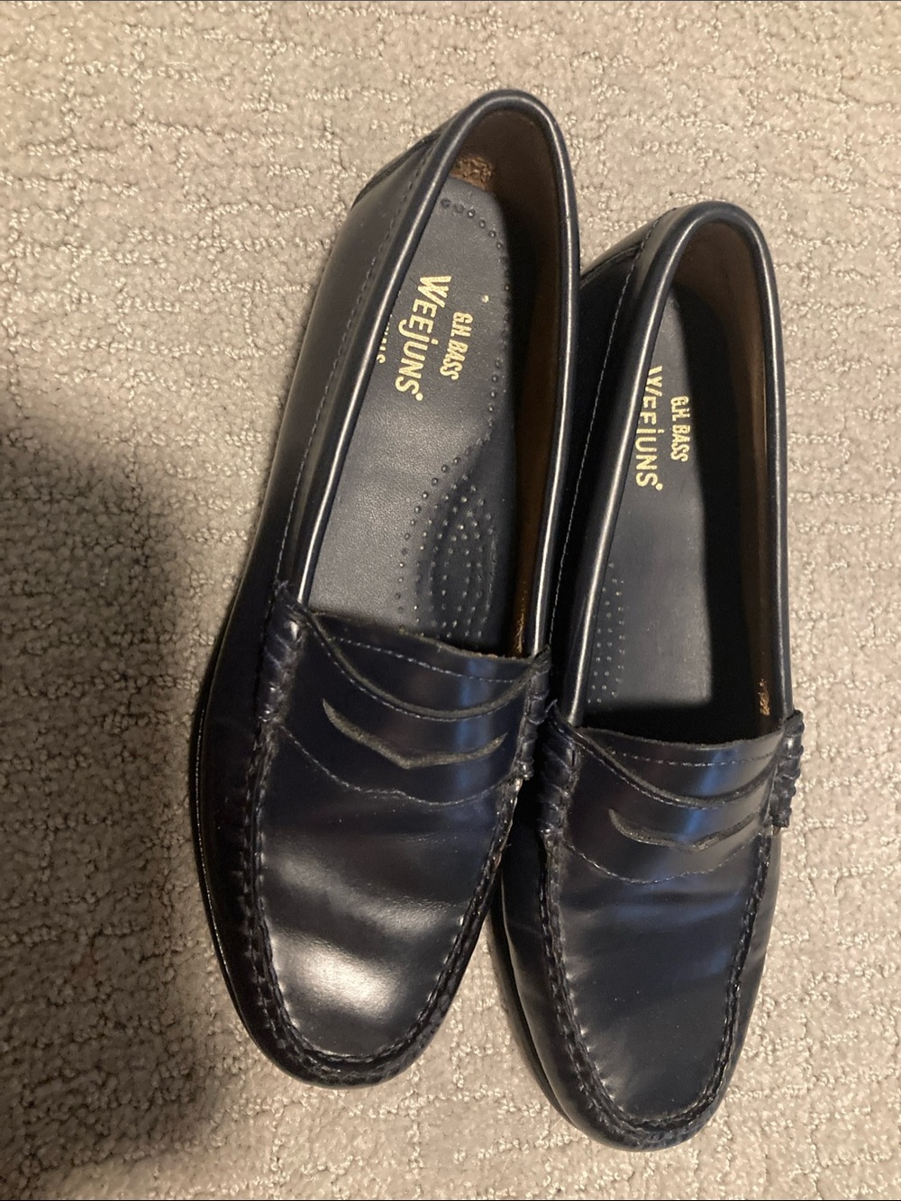 G.H. Bass & Co. Navy Leather Penny Loafers with Moc Toe